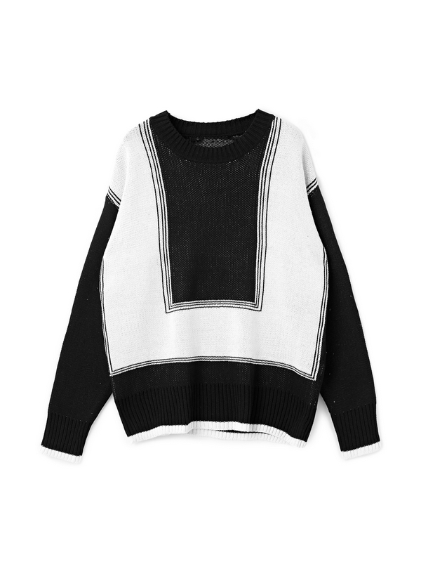 Suéter de cuello redondo con bloques de color para hombre-1