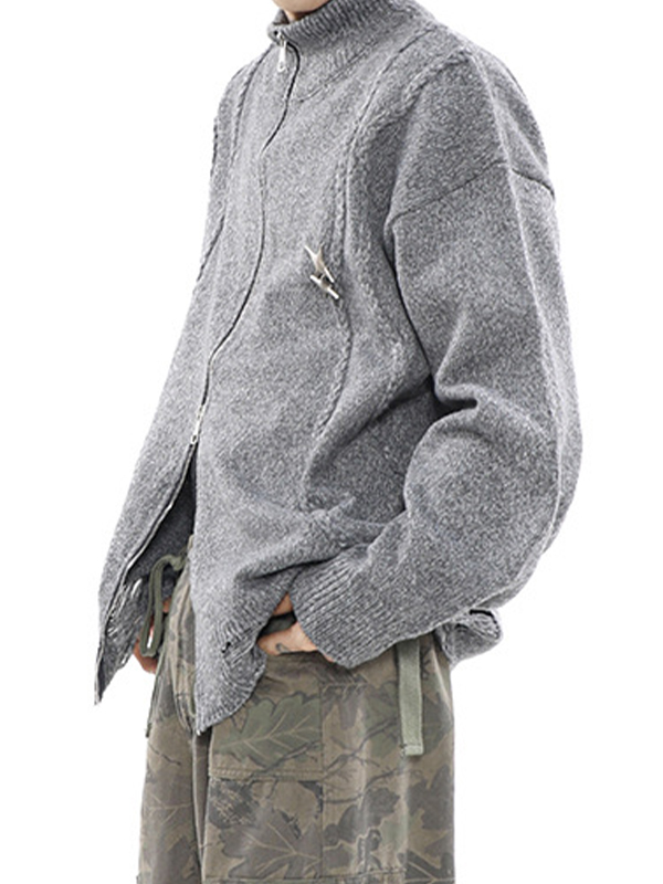 Suéter tipo cárdigan con decoración de metal rasgado y liso para hombre-2