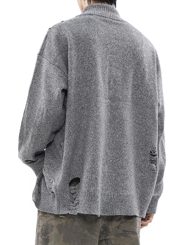 Suéter tipo cárdigan con decoración de metal rasgado y liso para hombre-4