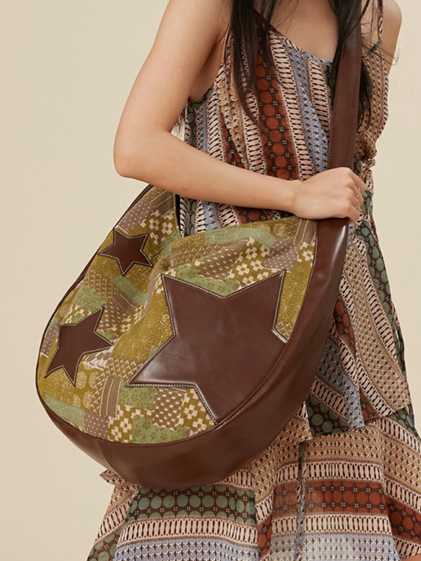 Bolso de hombro de gran capacidad con empalme de cuero estampado-1