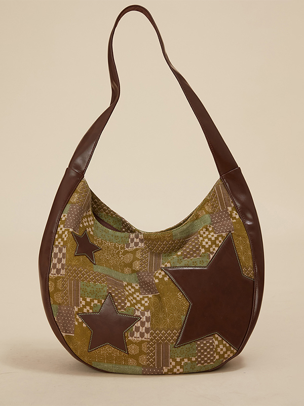 Bolso de hombro de gran capacidad con empalme de cuero estampado-2