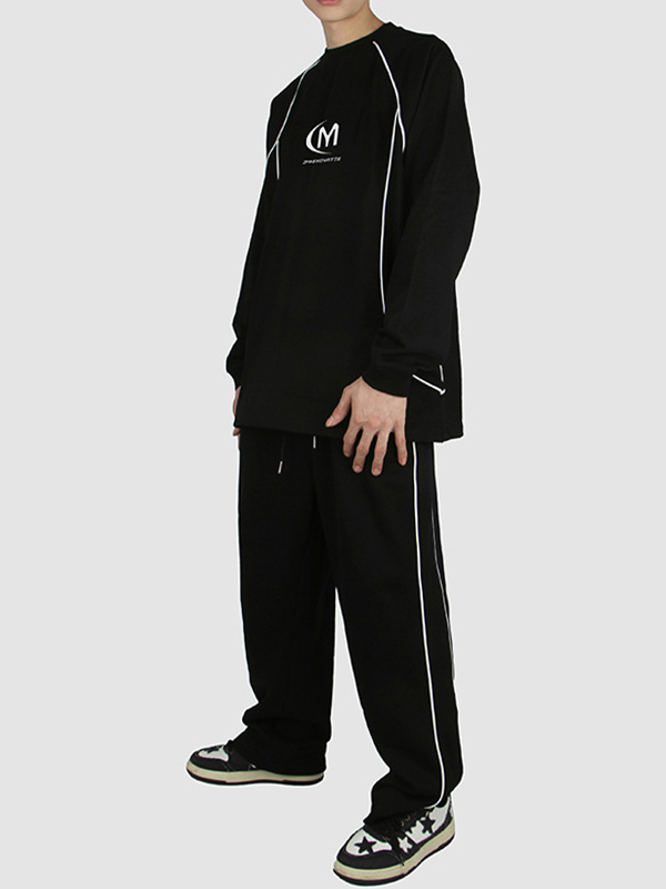 Sudadera con empalme y estampado de letras vintage para hombre-2