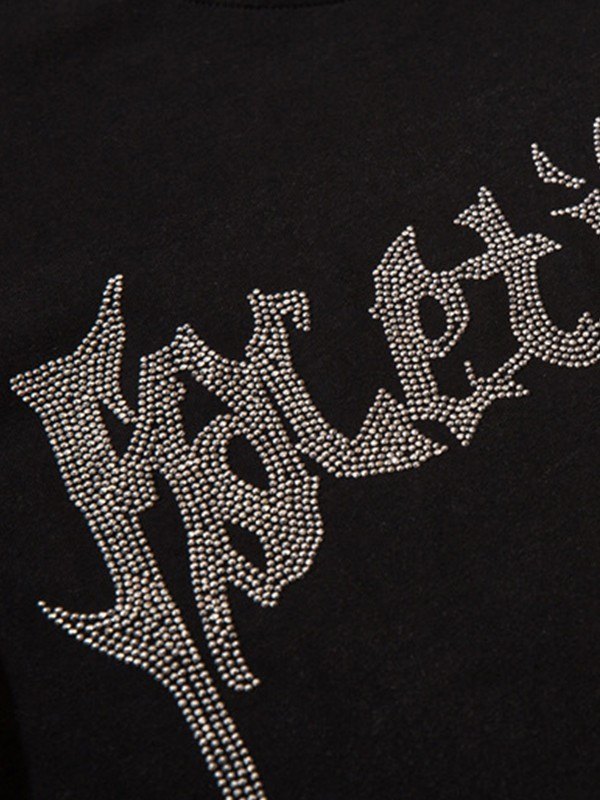 Camiseta de manga corta con letra de diamantes de imitación para hombre-3