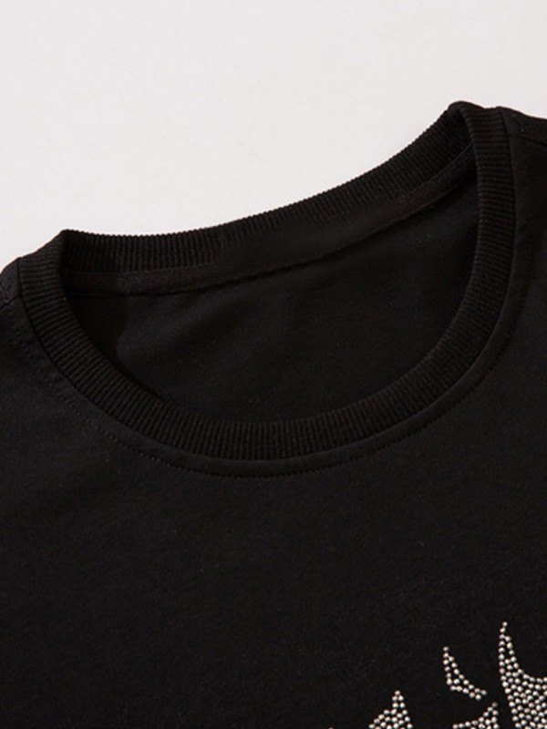 Camiseta de manga corta con letra de diamantes de imitación para hombre-2