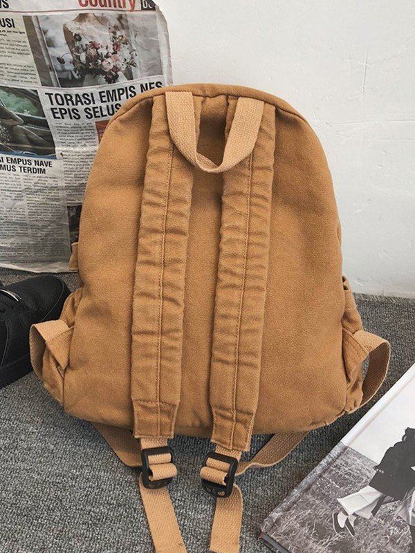 Mochila escolar de lona con lavado vintage-3