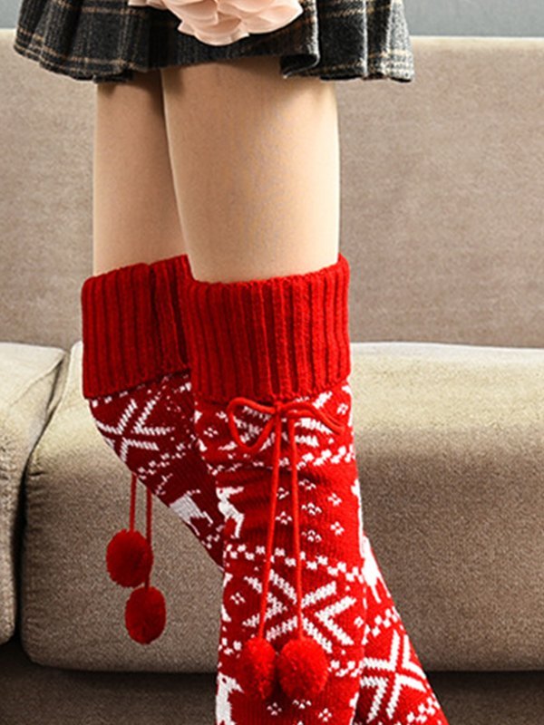 Calcetines hasta la rodilla de jacquard navideño-2